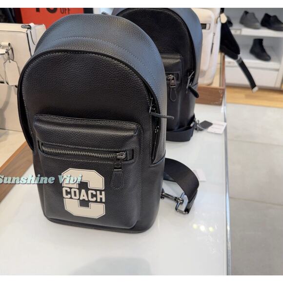 NWT COACH CAJ60 West Pack Varsity Motif Pebble Smooth Leather Black/Chalk - Picture 6 of 10